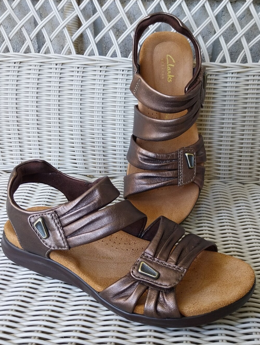 Clarks Bronze Metallic Strappy Slingback Sandals